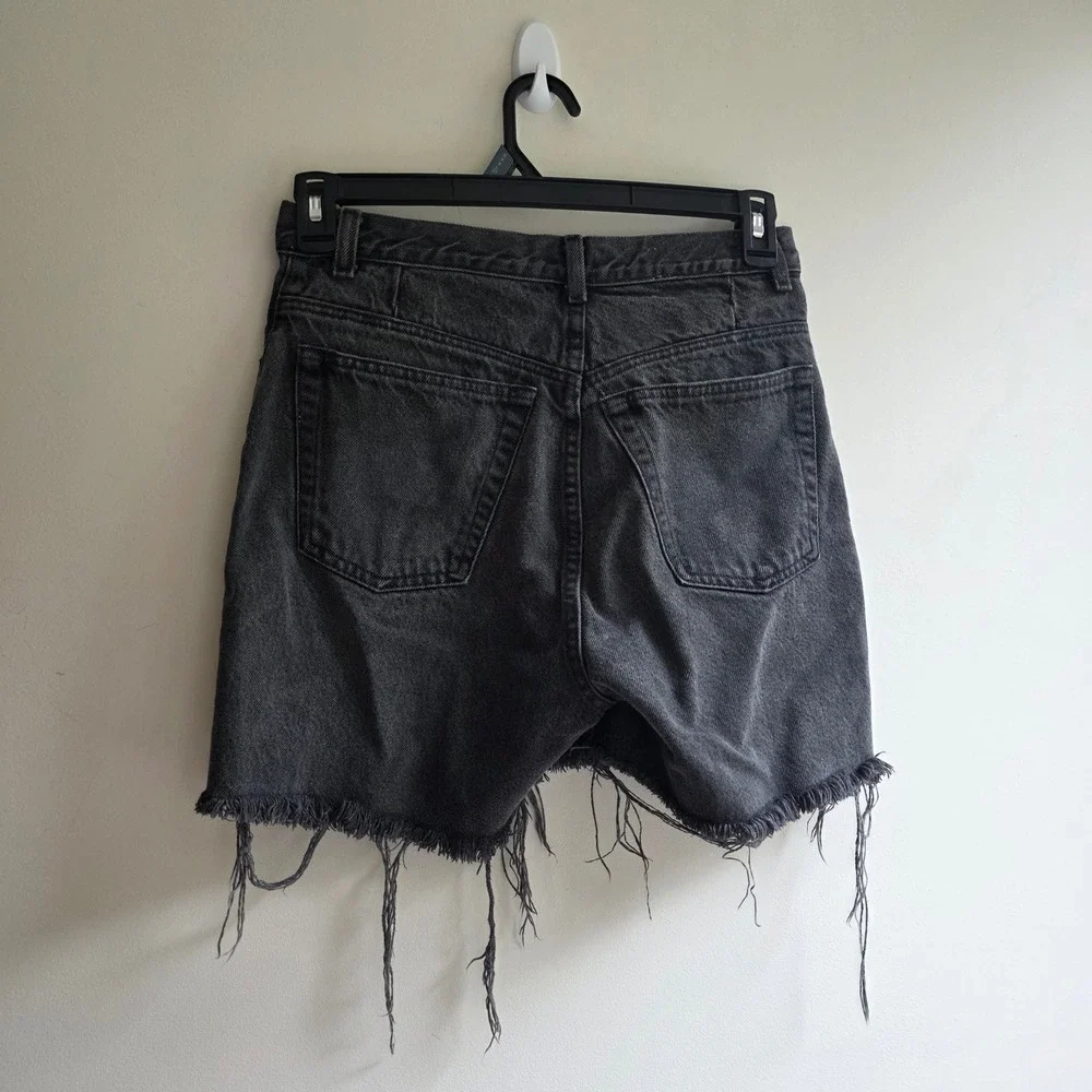 VTG Express Black Denim Shorts High Waisted Distressed Cutoff Frayed 29 Grunge
